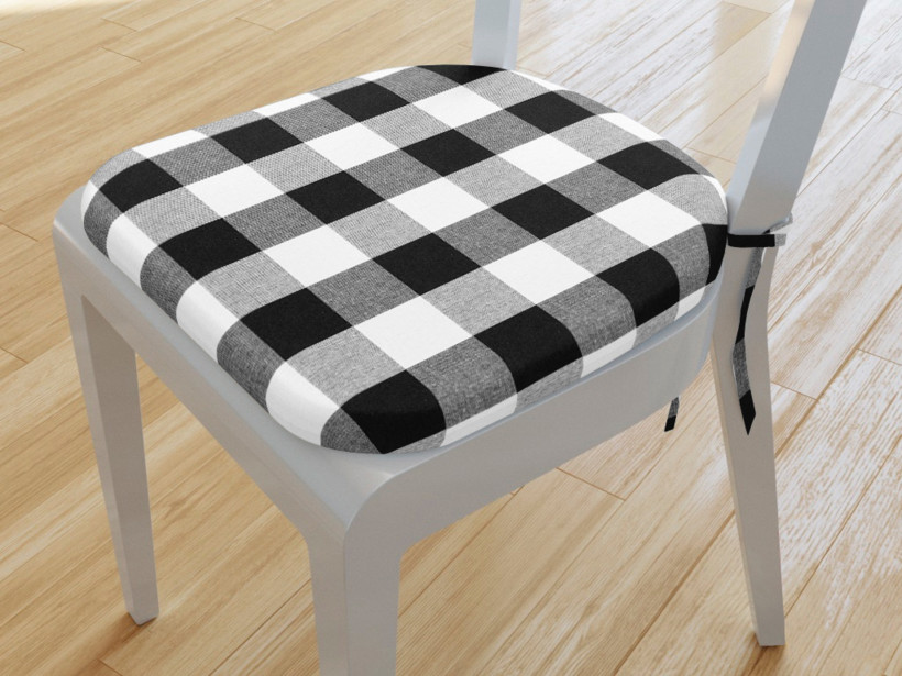 Zaokrąglona poduszka na krzesło 39x37 cm Kanafas - duża kratka czarno-biała